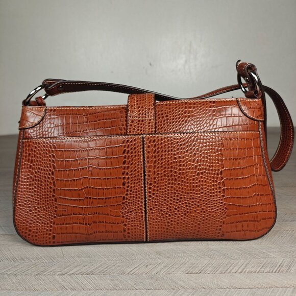 Vintage Etienne Aigner Brown Croc Embossed Leather Shoulder Bag Turn Lock - Picture 4 of 10